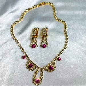 Pink and Gold Color Dazzling necklace sets in  rhinestones.